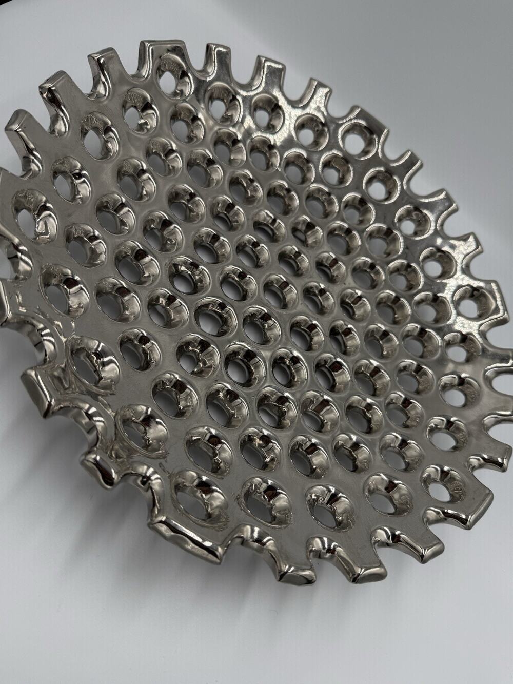 Silver ceramic Tabletop Bowl By Three Hands-Pierced Holes